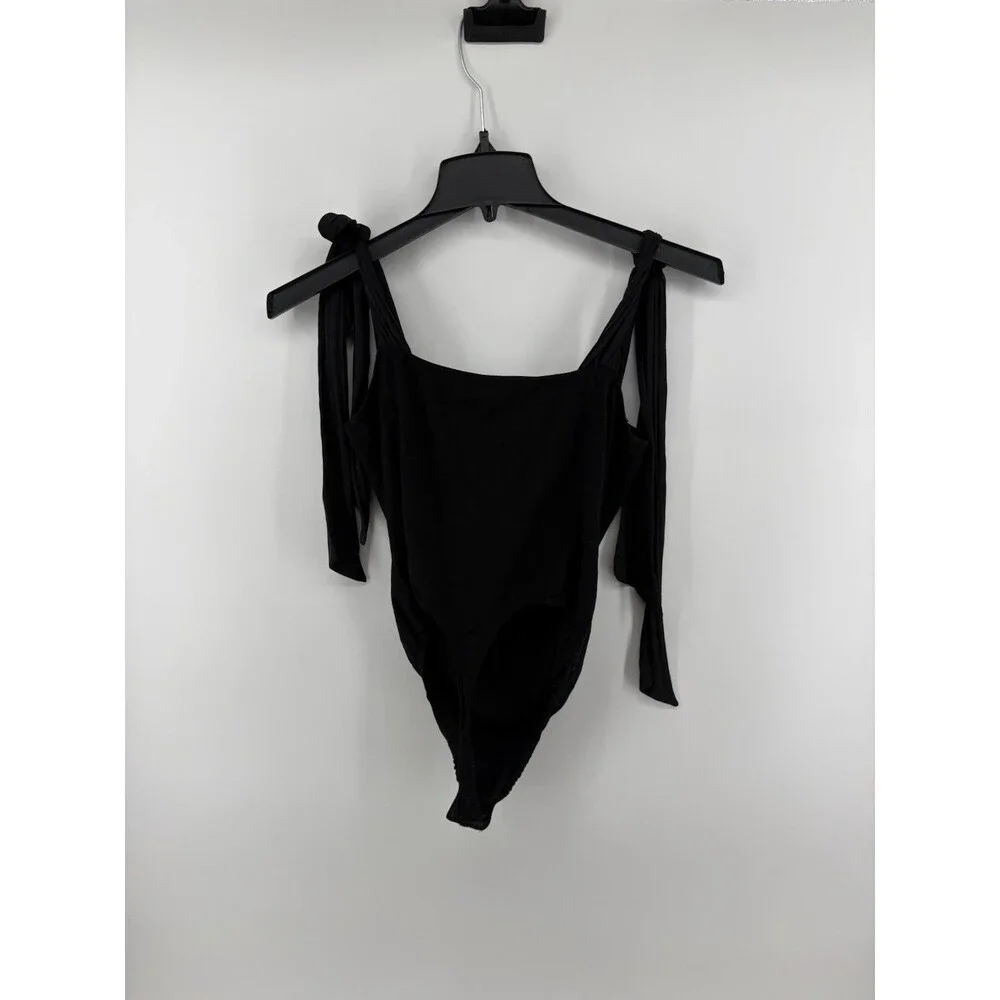 Free People Women's Lola Thong Bodysuit Black XL Adjustable Shoulder Straps